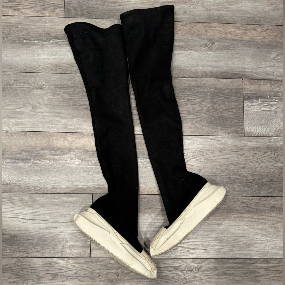 Black Over-the-Knee Boots with White Soles